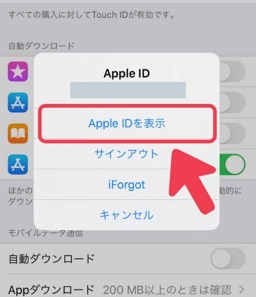 「Apple IDを表示」を選択